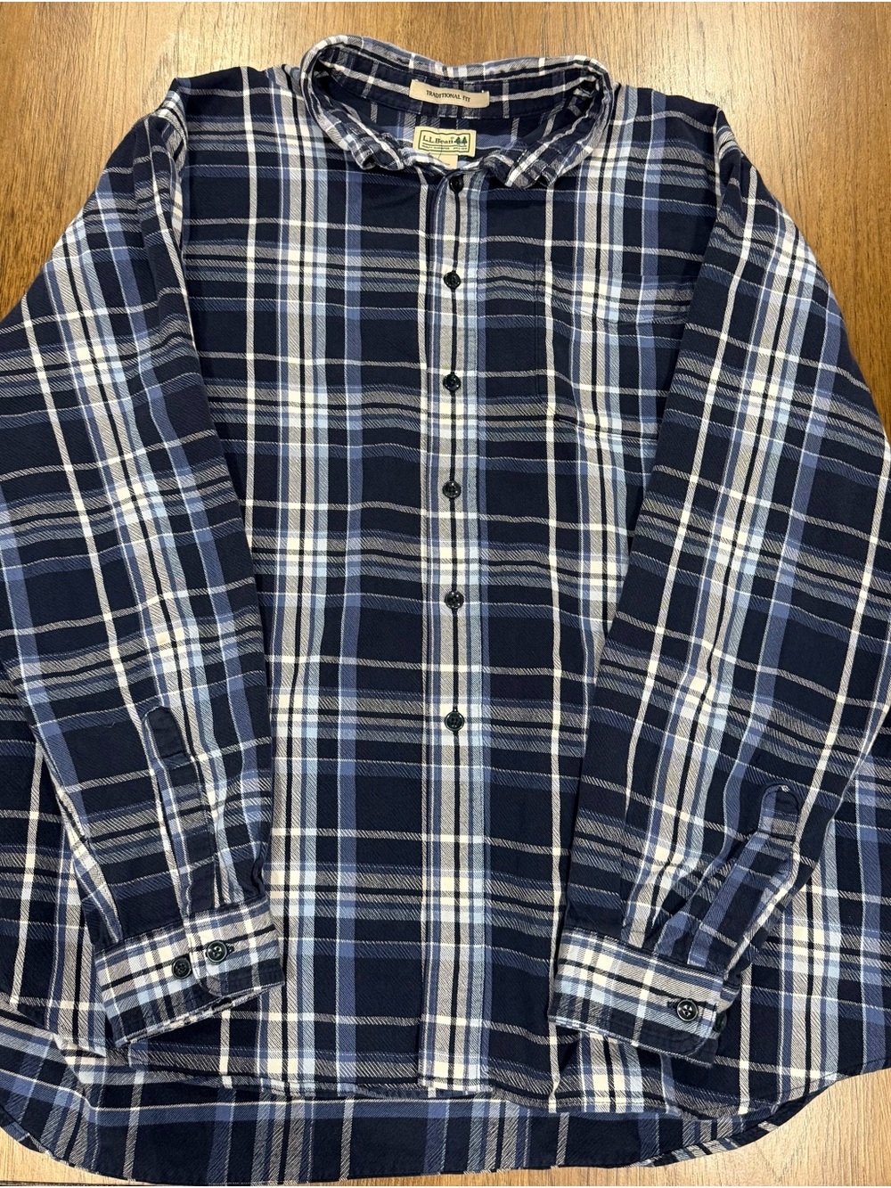 L.L. Bean Men’s Navy Plaid Button-Up Shirt - Classic Long Sleeve